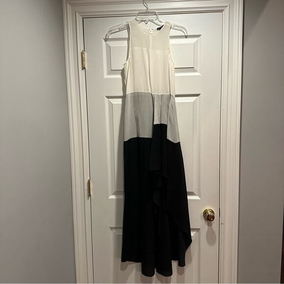 Theory Silk Dolie Colorblock High-Low Maxi Long Minimalist Evening Dress Size 2 - Picture 14 of 15